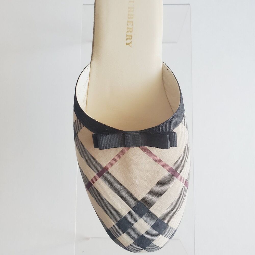 VTG Burberry Women’s Slippers IT 37 US 7 Plaid Canvas Nova Check Mules - Picture 4 of 9